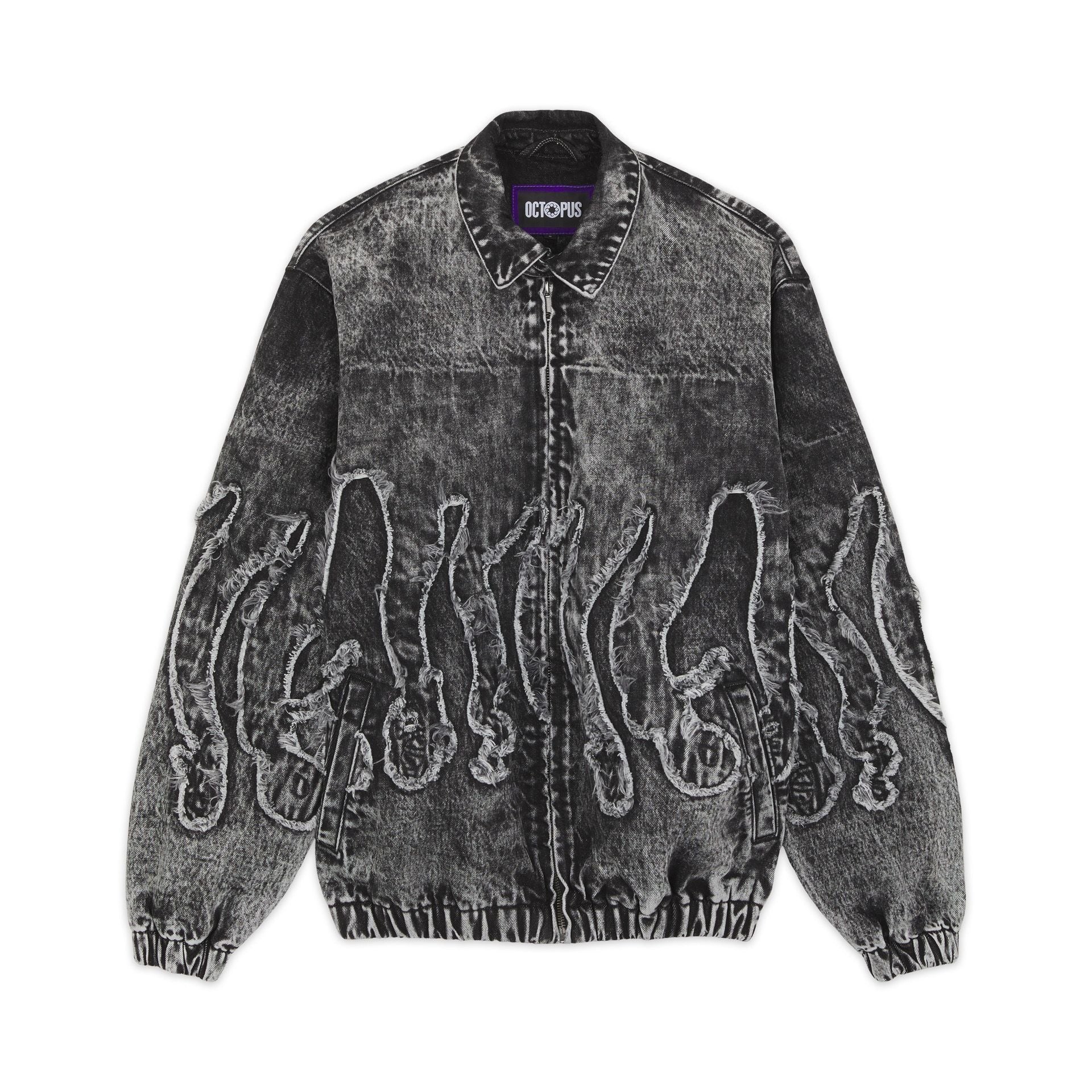 Octopus Fringed Denim Bomber