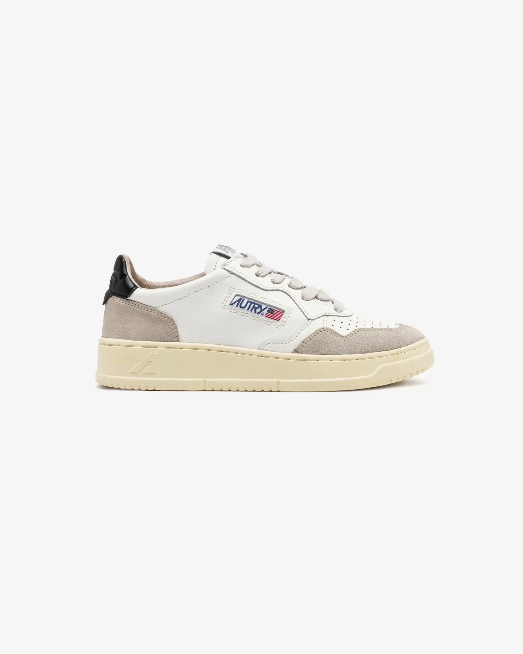 SNEAKERS MEDALIST LOW IN PELLE BIANCA E NERA E SUEDE BEIGE