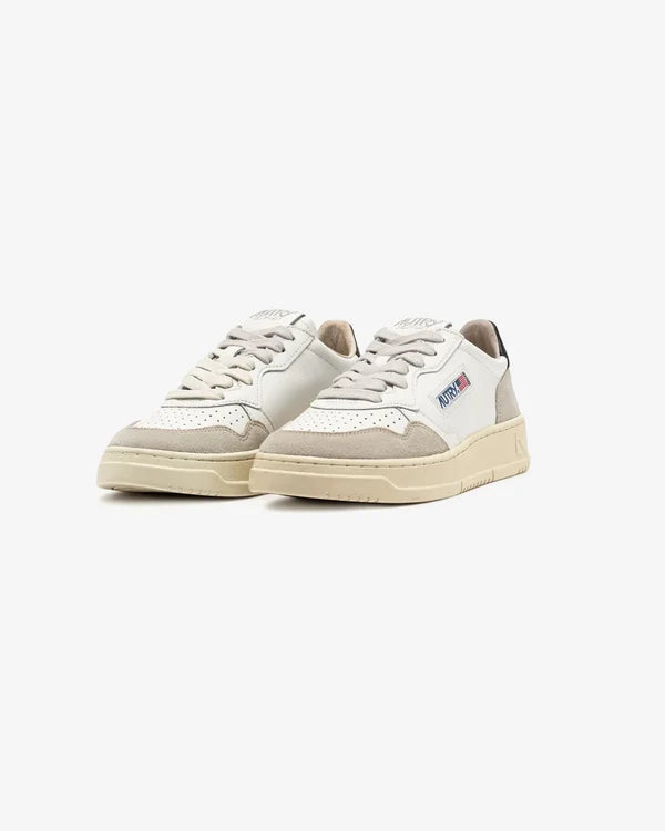 SNEAKERS MEDALIST LOW IN PELLE BIANCA E NERA E SUEDE BEIGE