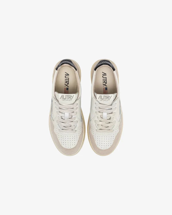 SNEAKERS MEDALIST LOW IN PELLE BIANCA E NERA E SUEDE BEIGE